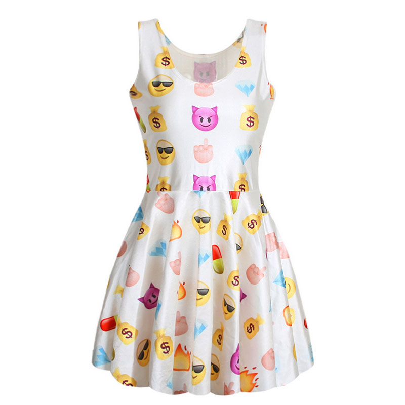 	 Lovely white sleeveless Bodycon dress with emojo print MH5243