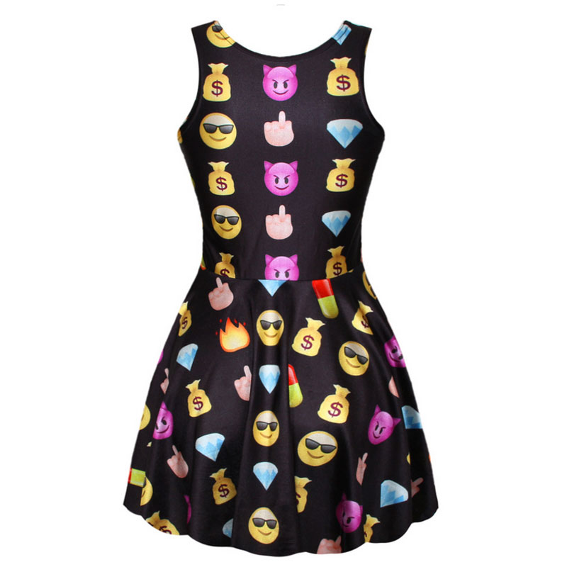 Lovely black sleeveless bodycon dress with emojo print MH5244