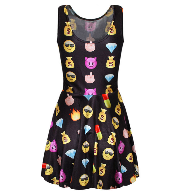 Lovely black sleeveless bodycon dress with emojo print MH5244
