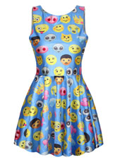 Lovely blue sleeveless bodycon dress with emojo print MH5285