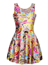 Yellow bodycon dress with emojo print MH5287
