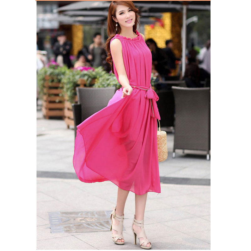 Pink sleeveless Bohemia dress MH5250