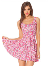 Pink lovely sleeveless skater dress S-L MH5293