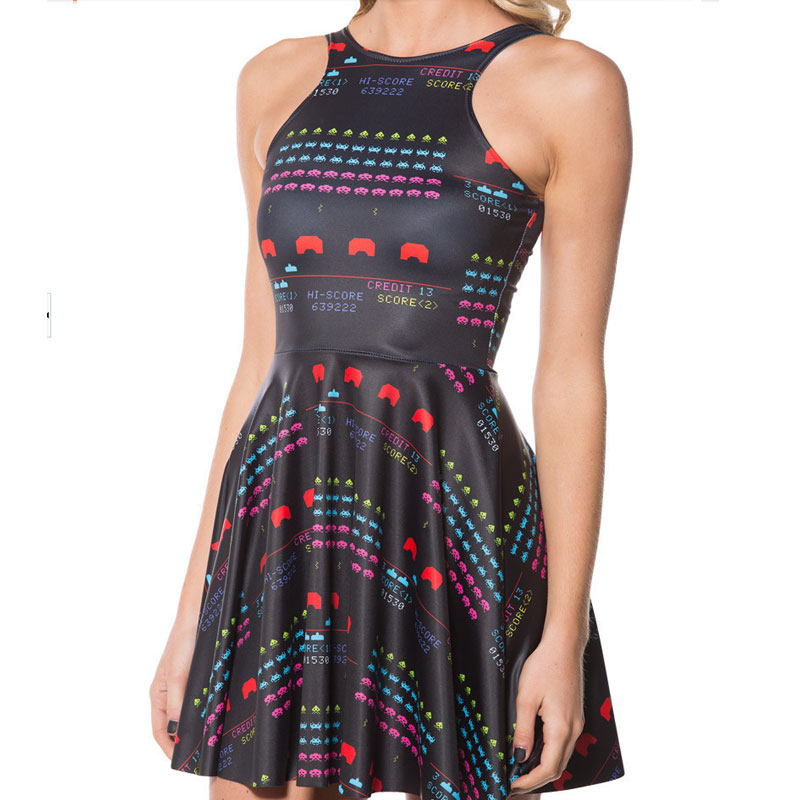 Black game A style skater dress MH5258