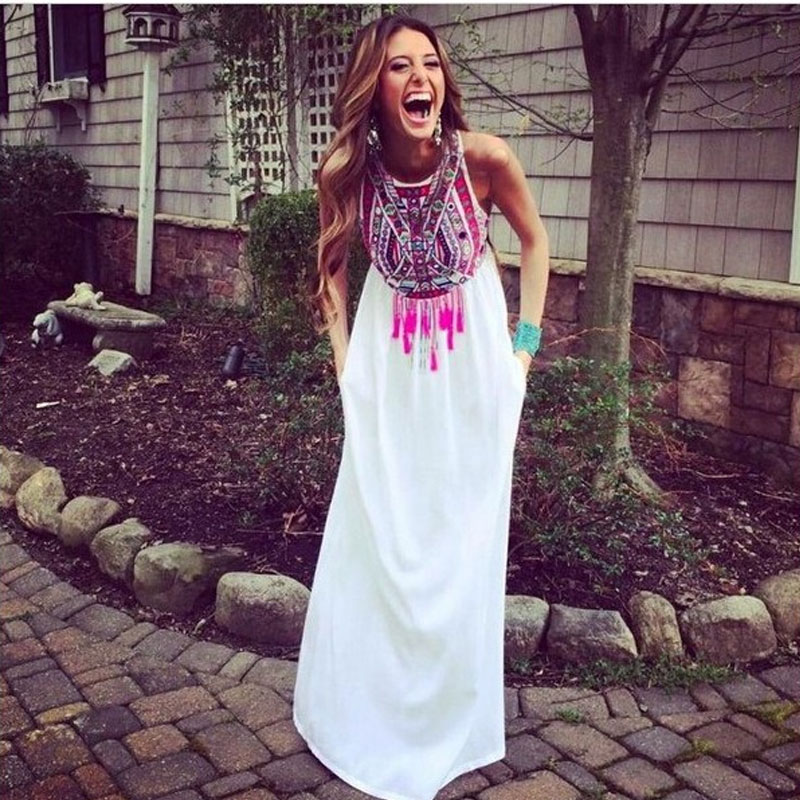 White sleeveles totem long dress S,M,L MH5310