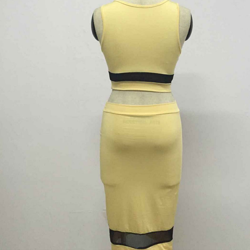 Two pcs yellow bodycon dress S-L MH5328