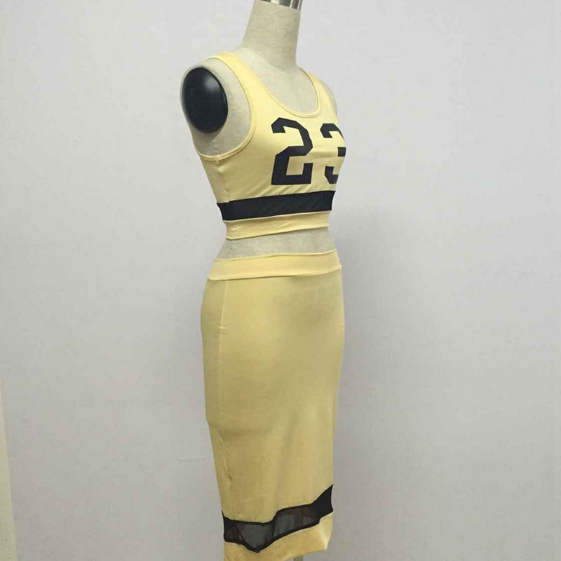 Two pcs yellow bodycon dress S-L MH5328