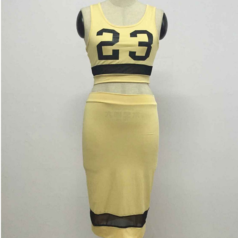 Two pcs yellow bodycon dress S-L MH5328