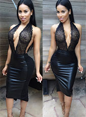 Black v neck backless S-L MH5332