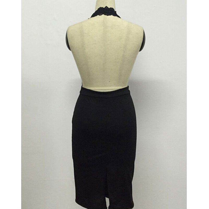 Black v neck backless S-L MH5332