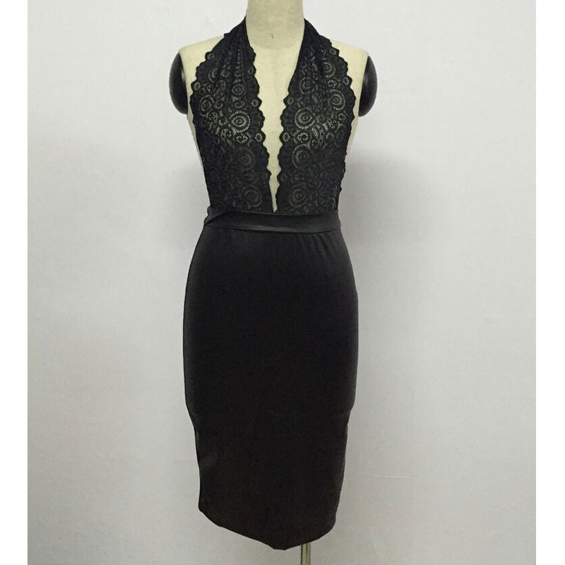 Black v neck backless S-L MH5332