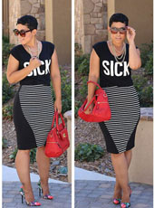 Black striped two pcs bodycon dress S-L MH5333