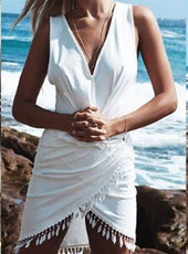 White v neck beach dress S-XXL MH5339