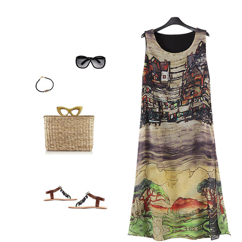 Chiffon sleeveless long dress S-XXL MH5340