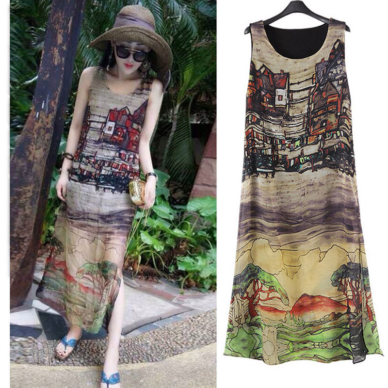 Chiffon sleeveless long dress S-XXL MH5340