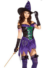 Halloween Black and Purple Irregular Hem Witch Costume   MH3129