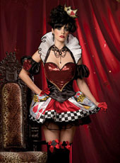 Halloween Queen of Hearts Costume Halter Neck Bodice Checked Lace Hem Costume MH3133