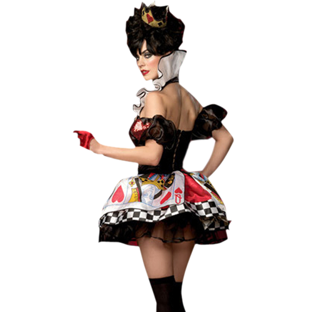 Halloween Queen of Hearts Costume Halter Neck Bodice Checked Lace Hem Costume MH3133