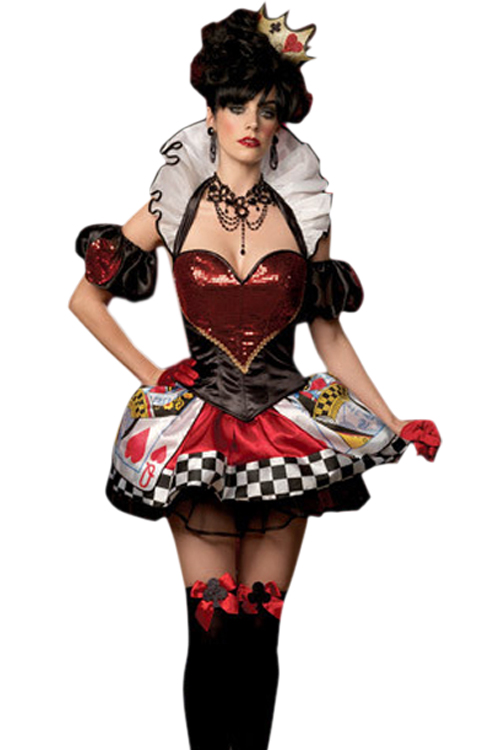 Halloween Queen of Hearts Costume Halter Neck Bodice Checked Lace Hem Costume MH3133