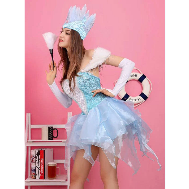 Blue and White Off-shoulder Princess Dress  MH3180