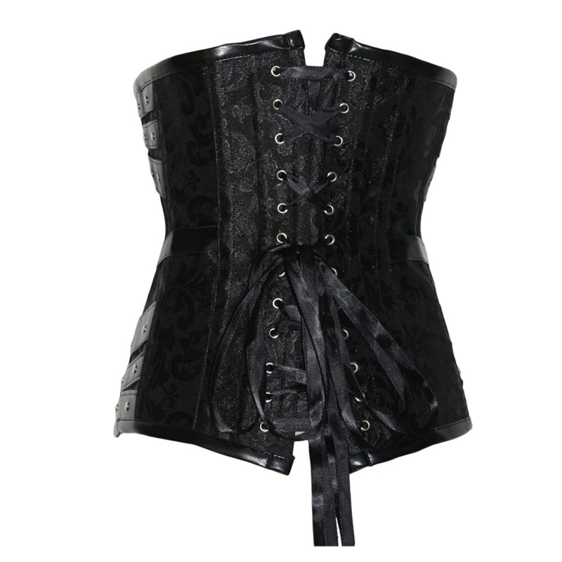 Black leather steel bone corset S-XXL MH1137
