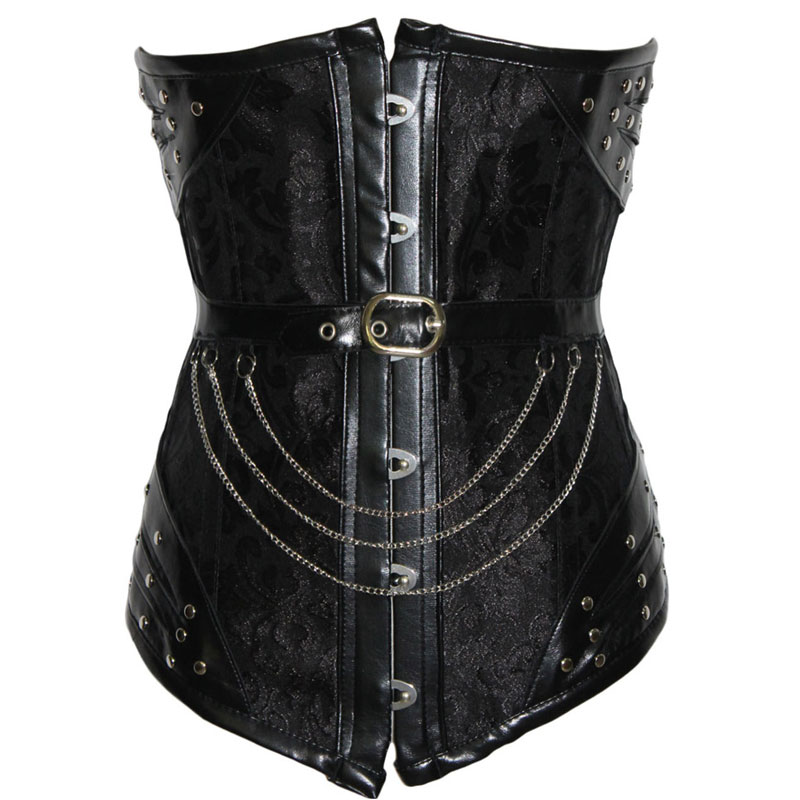 Black leather steel bone corset S-XXL MH1137
