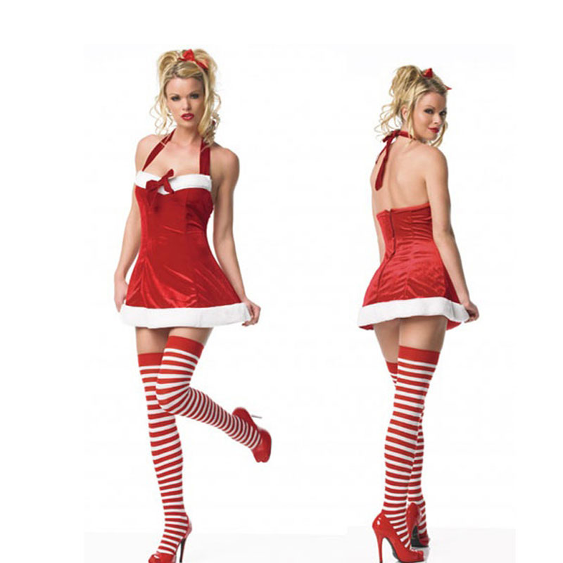 Red halter dress christmas costsume MH3217 
