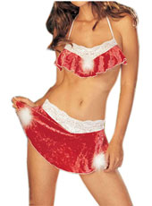 Sexy red two pcs christmas costume dress MH3219