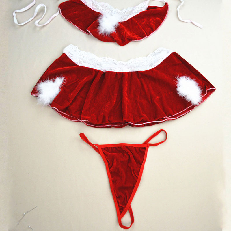 Sexy red two pcs christmas costume dress MH3219