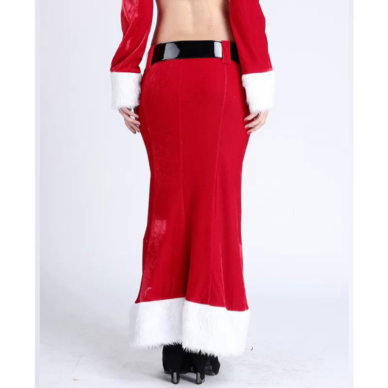 wo pcs red long dress christams costume with white ham MH3247