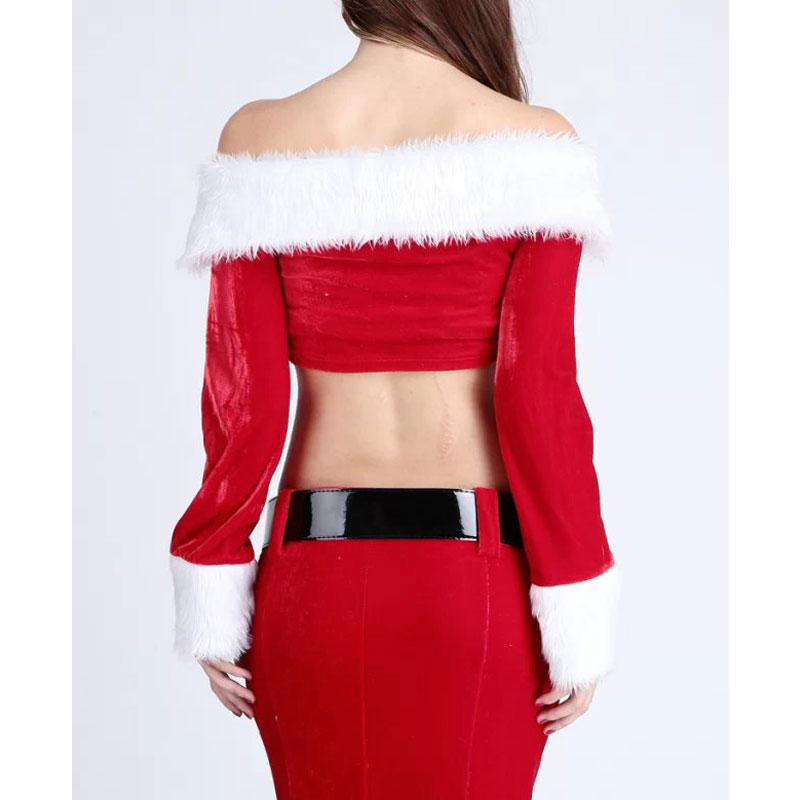 wo pcs red long dress christams costume with white ham MH3247