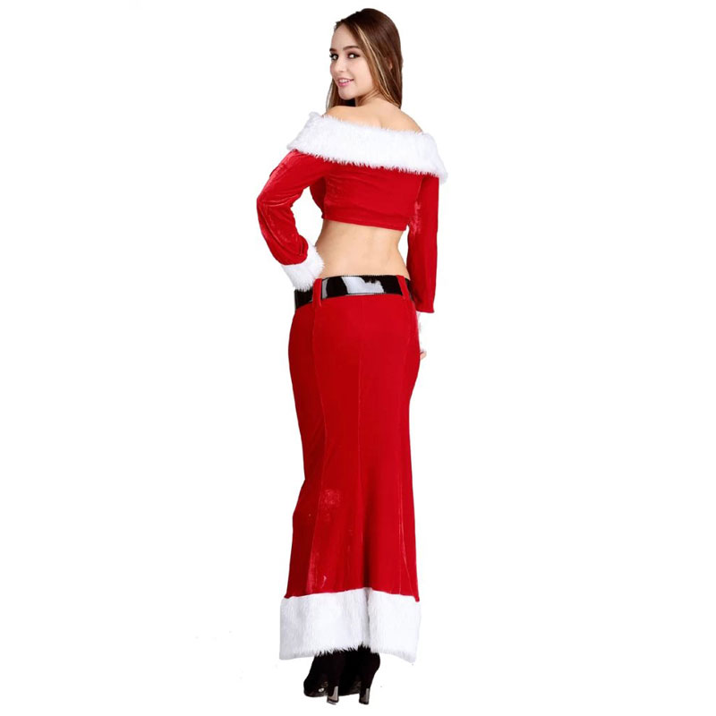 wo pcs red long dress christams costume with white ham MH3247