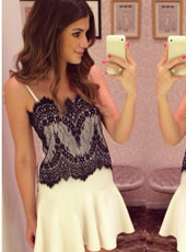 Black lace and white casual dress  S-XL MH5384
