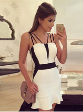 White and Black Strappes Bodycon Dress  S-XL  MH5386