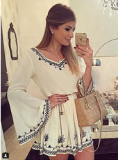 White Long Seeve Flower Dress S-XL MH5390