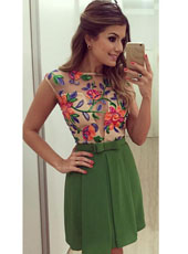 Green Flower See-through Backless Dress S-XL MH5391