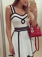 Whie and Black Strappes Dress  S-XL MH5397