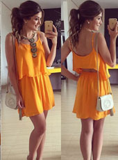 Orange Strappes two pcs dress S-XL MH5403