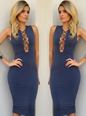 Sleeveless Cross Blue Bodycon Dress S-L MH5410