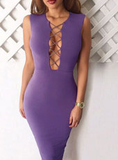 Sleeveless Cross Purple Bodycon Dress S-L MH5411