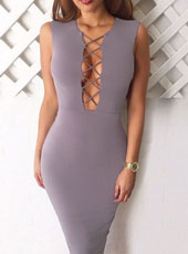 Sleeveless cross grey bodycon dress S-L  MH5413