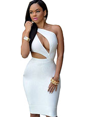 White One Shoulder Bare Lady Dress S-L MH5448