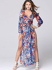 Deep V Long Sleeve Bare Legs Long Dress S-XXL MH5459