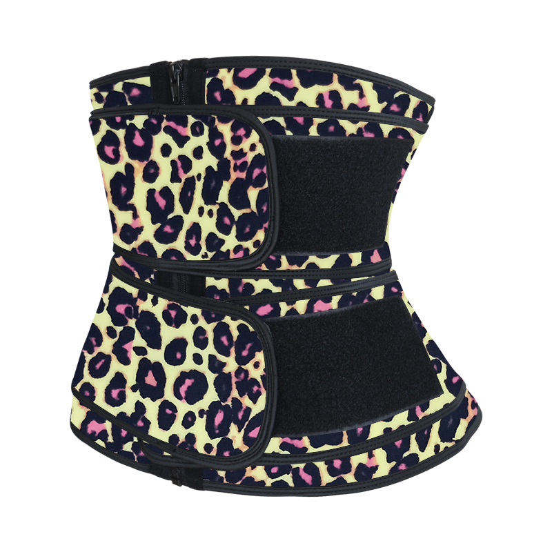 Yellow Leopard Double Straps Zipper Latex Waist Trainer