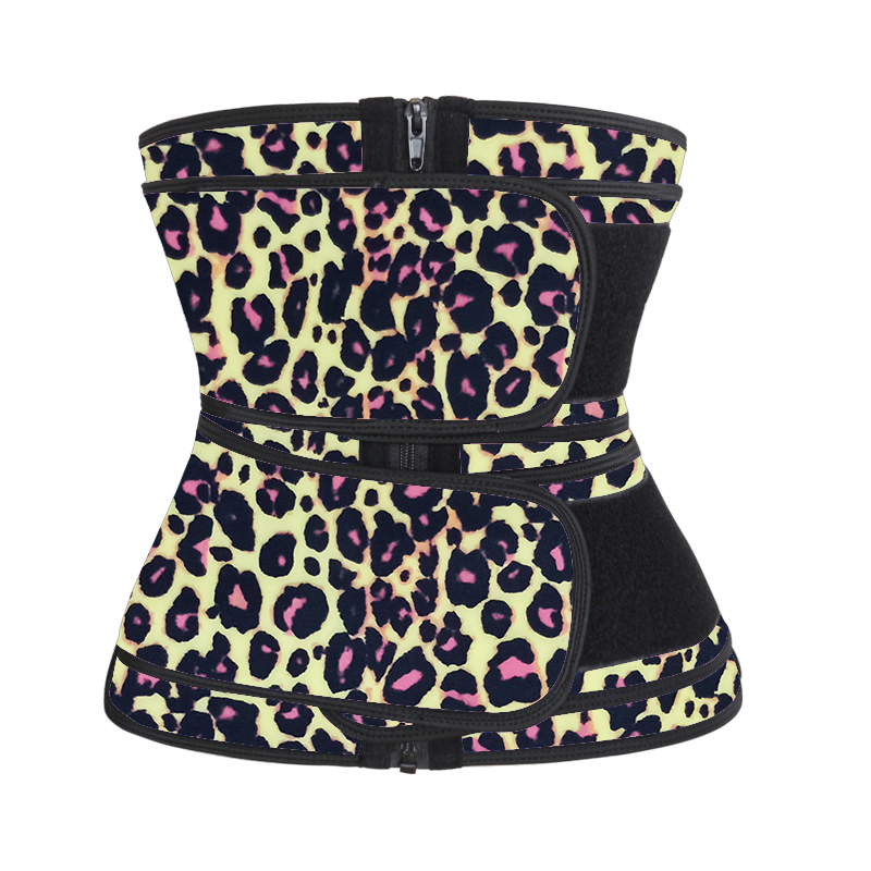 Yellow Leopard Double Straps Zipper Latex Waist Trainer