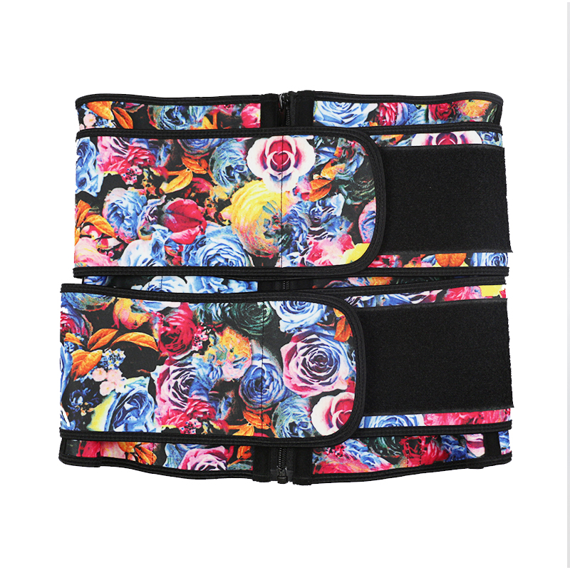 Rose Printed Double Straps Zipper Latex Waist Trainer