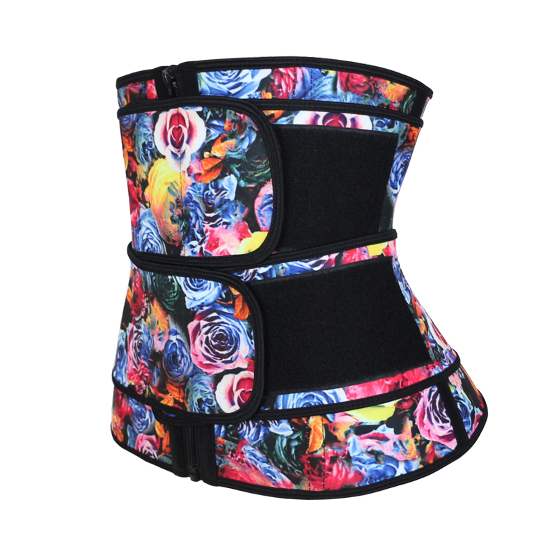 Rose Printed Double Straps Zipper Latex Waist Trainer