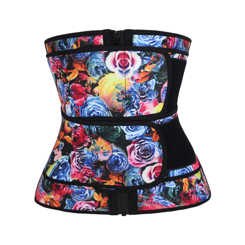Rose Printed Double Straps Zipper Latex Waist Trainer