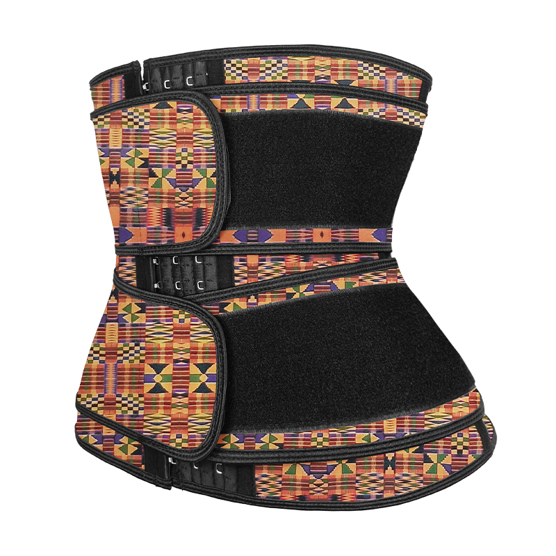 Geometric Pattern Double Belt Latex Waist Trainer 