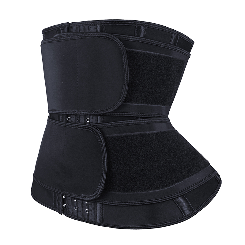 Black Double Belts Latex Waist Trainer MHW100071B